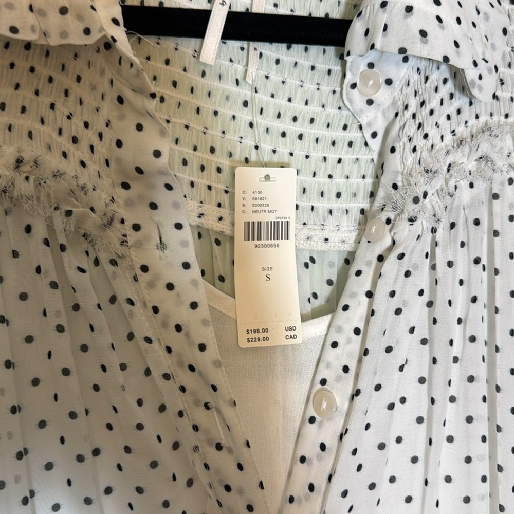 Anthropologie Long-Sleeve Smocked Tiered Maxi Dress S polka dot - Picture 7 of 13